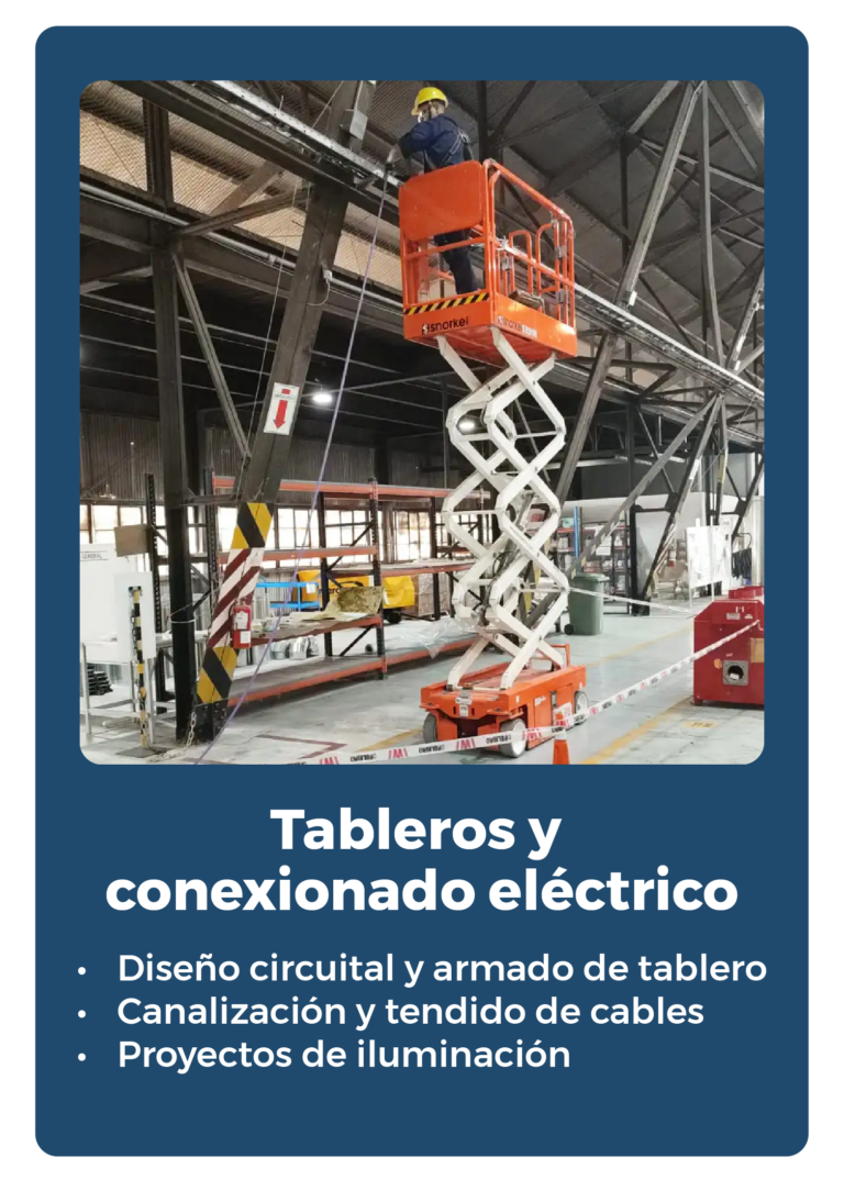 Tableros y conexionado eléctrico Diseño circuital y armado de tablero Canalización y tendido de cables Proyectos de iluminación